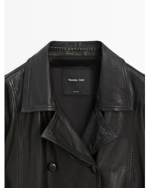 MASSIMO DUTTI Nappa Leather Jacket With Belt Detail - Grey
