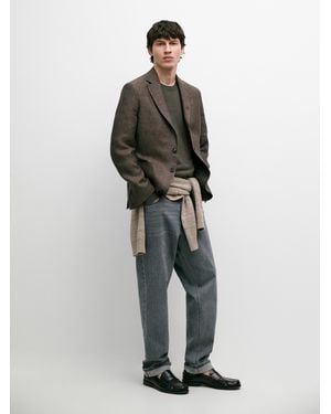 MASSIMO DUTTI Linen Blazer With Pocket Detail - Multicolour
