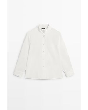 MASSIMO DUTTI Chemise En Popeline, Col Montant, Poche Poitrine, Daim - Blanc