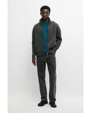 MASSIMO DUTTI Knit Cardigan With Button Tab Detail - Blue