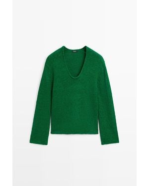 MASSIMO DUTTI Cotton-Blend Knit Jumper - Green