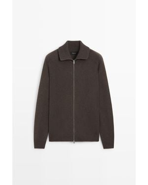 MASSIMO DUTTI Tricot Vest Met Rits Van Wolmix - Bruin