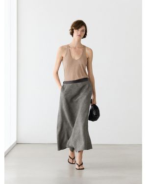 MASSIMO DUTTI Linen Flared Midi Skirt - White