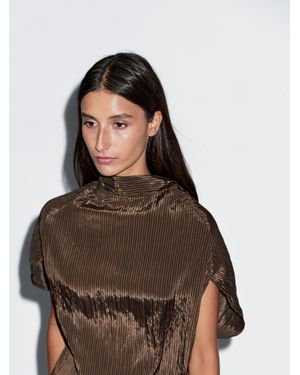 MASSIMO DUTTI Blusa Raya Fina Cuello Fular - Marrón
