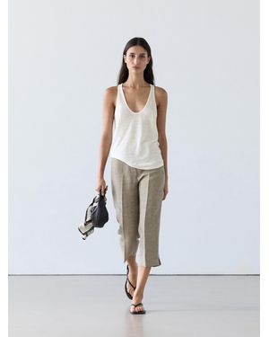 MASSIMO DUTTI 100% Linen Strappy Top - White