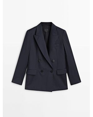 MASSIMO DUTTI Double-Breasted Kostuumblazer Met Fijne Streep - Blauw