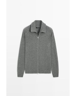 MASSIMO DUTTI Tricot Vest Met Rits Van Wolmix - Grijs