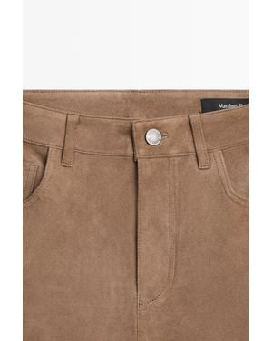 MASSIMO DUTTI Cropped Suede Leather Flare Fit Leggings - White
