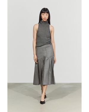 MASSIMO DUTTI Pleated Midi Skirt With Pocket Detail - Grey