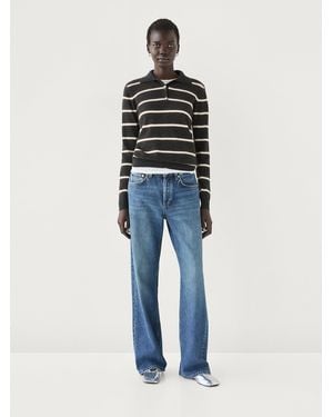 MASSIMO DUTTI Strick-Pullover Polo-Stil Streifen 100 Kaschmir - Blau