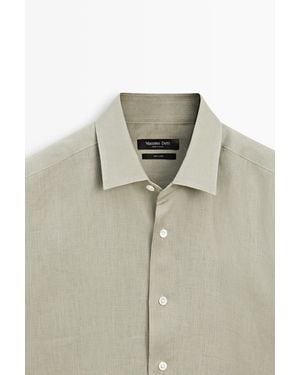 MASSIMO DUTTI Regular Fit 100% Extra-Fine Linen Shirt - Green