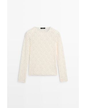 MASSIMO DUTTI T-Shirt Met Lange Mouw En Kanten Detail - Wit