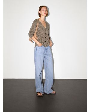 MASSIMO DUTTI Mouliné V-Neck Long Cardigan - White