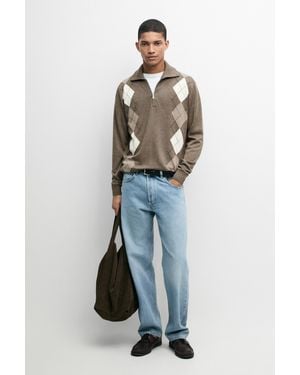 MASSIMO DUTTI Argyle Quarter-Zip Knit Jumper - Blue