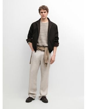 MASSIMO DUTTI Reversible Linen Jacket - Black