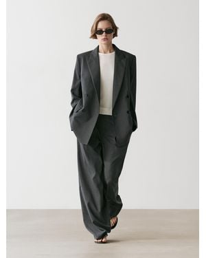 MASSIMO DUTTI Pinstripe Cool Wool Blend Suit Blazer - Black