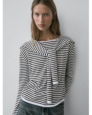 MASSIMO DUTTI Striped Knit Jumper With Sleeve Detail - Grey