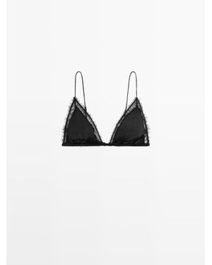 MASSIMO DUTTI Triangel Bralette Van Zijden Kant - Wit