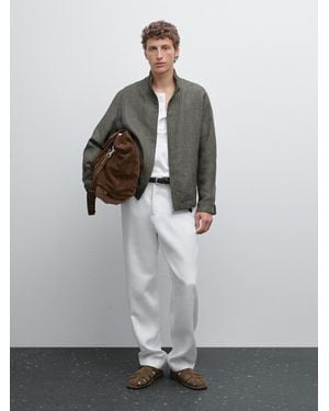 MASSIMO DUTTI Faded Textured Linen Blend Jacket - Grey