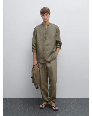 MASSIMO DUTTI Regular Fit Faded Linen Shirt - Green