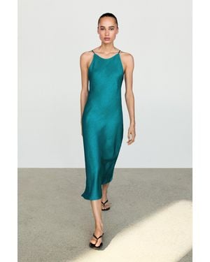 MASSIMO DUTTI Flowing Satin Midi Dress - Blue
