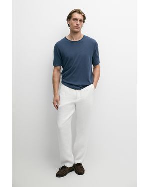 MASSIMO DUTTI Short Sleeve Linen Blend T-Shirt - Blue