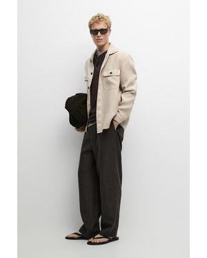 MASSIMO DUTTI 100% Linen Overshirt With Pockets - Natural