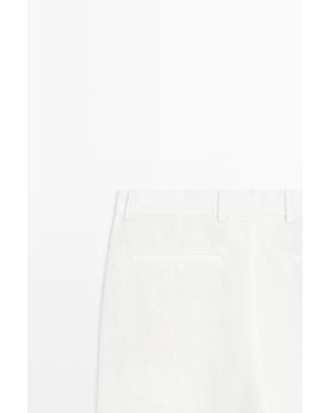MASSIMO DUTTI 100% Linen Trousers With Dart Detail - White