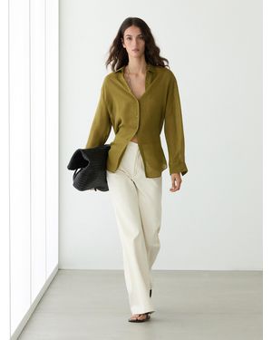 MASSIMO DUTTI Flowing Shirt With Shirt Collar - Green