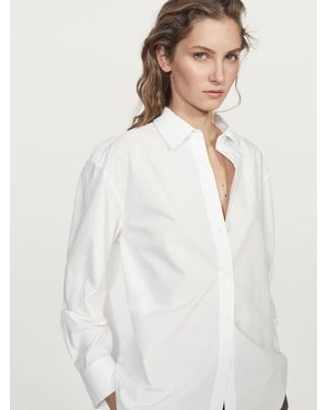 MASSIMO DUTTI 100% Cotton Poplin Shirt With Shoulder Detail - White