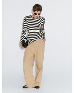 MASSIMO DUTTI Striped Long Sleeve T-Shirt With Contrast Detail - Black