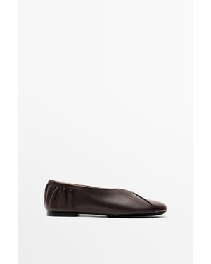 MASSIMO DUTTI Leather Crisscross Ballet Flat - White