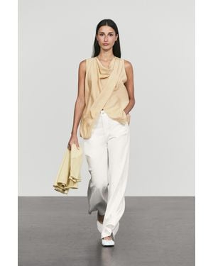 MASSIMO DUTTI Draped Detail Fluid Top - White