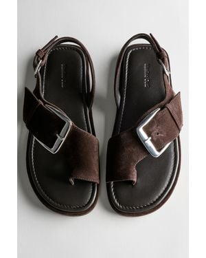 MASSIMO DUTTI Flat Slider Sandals With Buckle - Black
