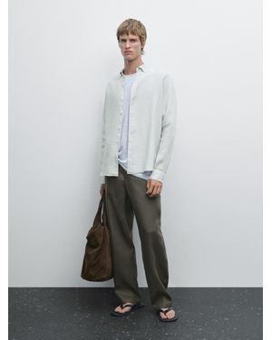 MASSIMO DUTTI 100% Linen Regular Fit Shirt - White