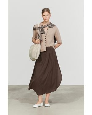 MASSIMO DUTTI Flowing Midi Skirt With Pleat Detail - Brown