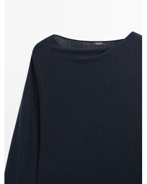 MASSIMO DUTTI Silk Blend Knit Scarf Sweater - Blue