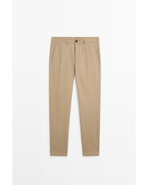 MASSIMO DUTTI Slim Fit Broek Van Katoenmix - Naturel