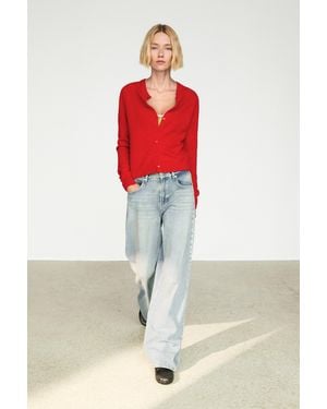 MASSIMO DUTTI 100% Cashmere Cropped Knit Cardigan - Red