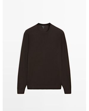 MASSIMO DUTTI 100% Merino Wool Knit Jumper - Black