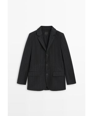 MASSIMO DUTTI Rechte Wollen Blazer Met Krijtstreep - Zwart