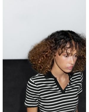 MASSIMO DUTTI Striped Cotton Blend Polo T-Shirt - Black