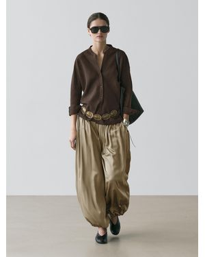 MASSIMO DUTTI 100% Linen Stand Collar Shirt - Brown