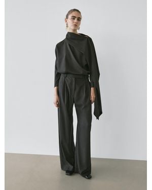 MASSIMO DUTTI Striped Blouse With Cape Detail - Black