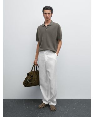 MASSIMO DUTTI Polo Punto Estructura 100% Algodón - Blanco