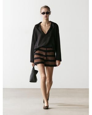 MASSIMO DUTTI Crochet Striped Cotton Shorts - Black