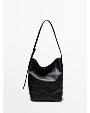 MASSIMO DUTTI Nappaleren Buideltas - Zwart