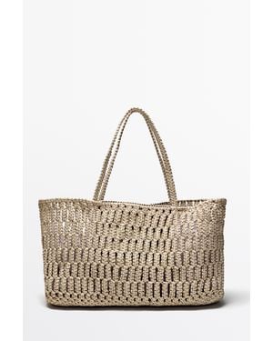 MASSIMO DUTTI Braided Nappa Leather Shopper Bag - Natural