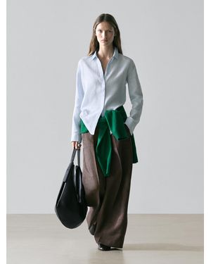 MASSIMO DUTTI Flowing 100% Linen Shirt - Green