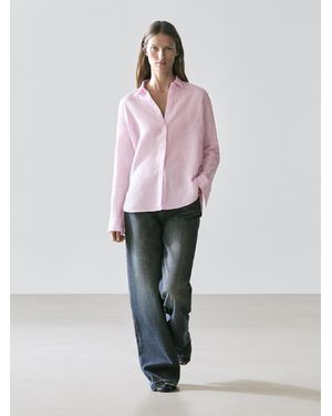 MASSIMO DUTTI Flowing Pinstriped 100% Linen Shirt - Purple